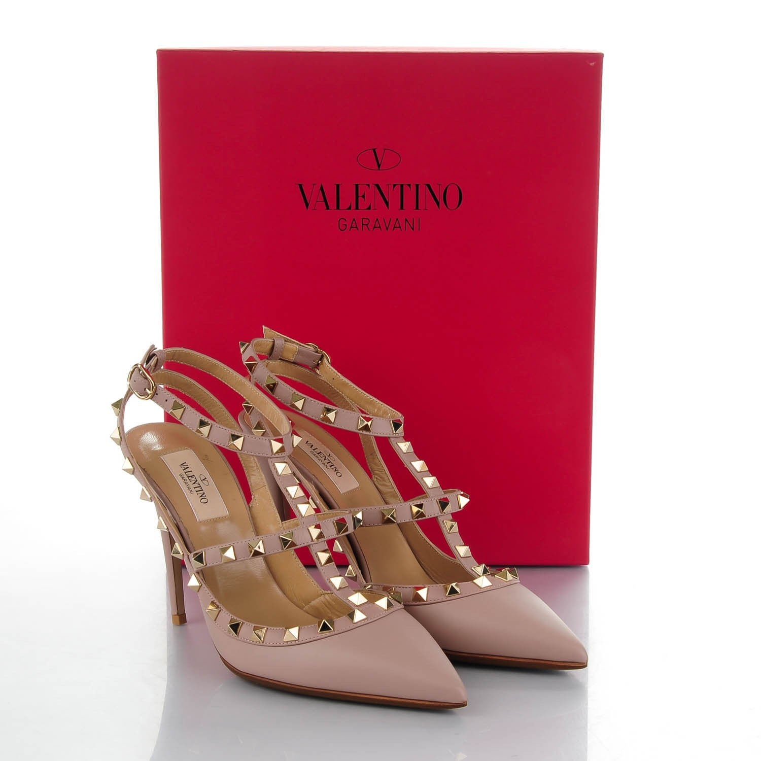 Valentino Garavani Calfskin Nappa Rockstud Ankle Strap 100mm Pumps 38.5 Poudre 7 of 7