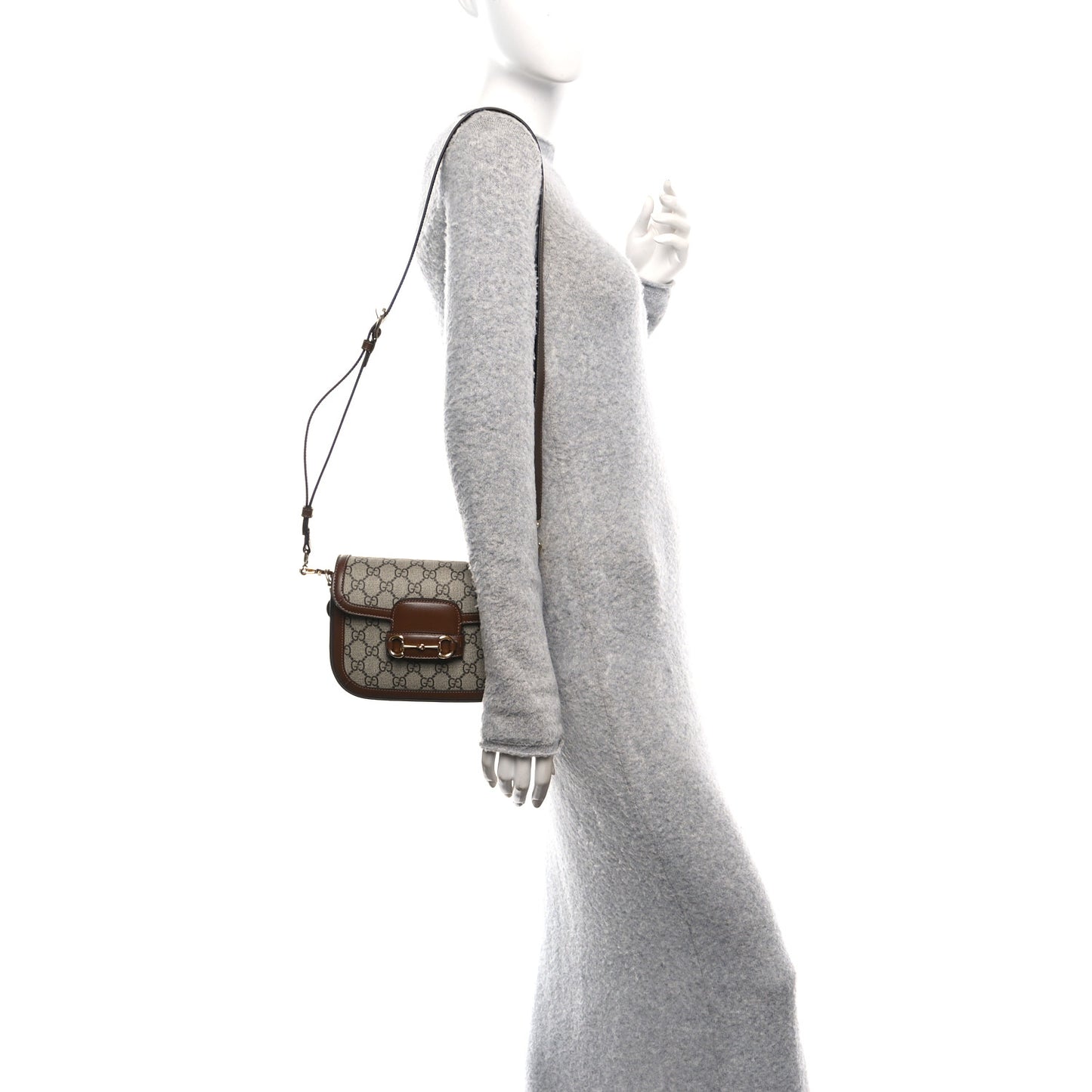 GG Supreme Monogram Web Mini Horsebit 1955 Shoulder Bag Beige Brown Sugar
