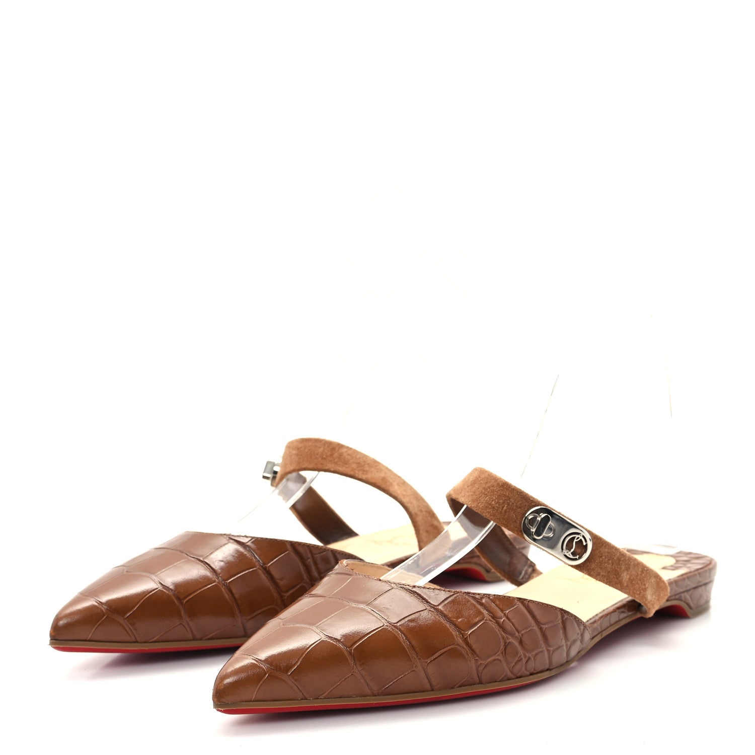 Christian Louboutin Calfskin Crocodile Embossed Choc Lock Flats 38 Biscotto 4 of 8