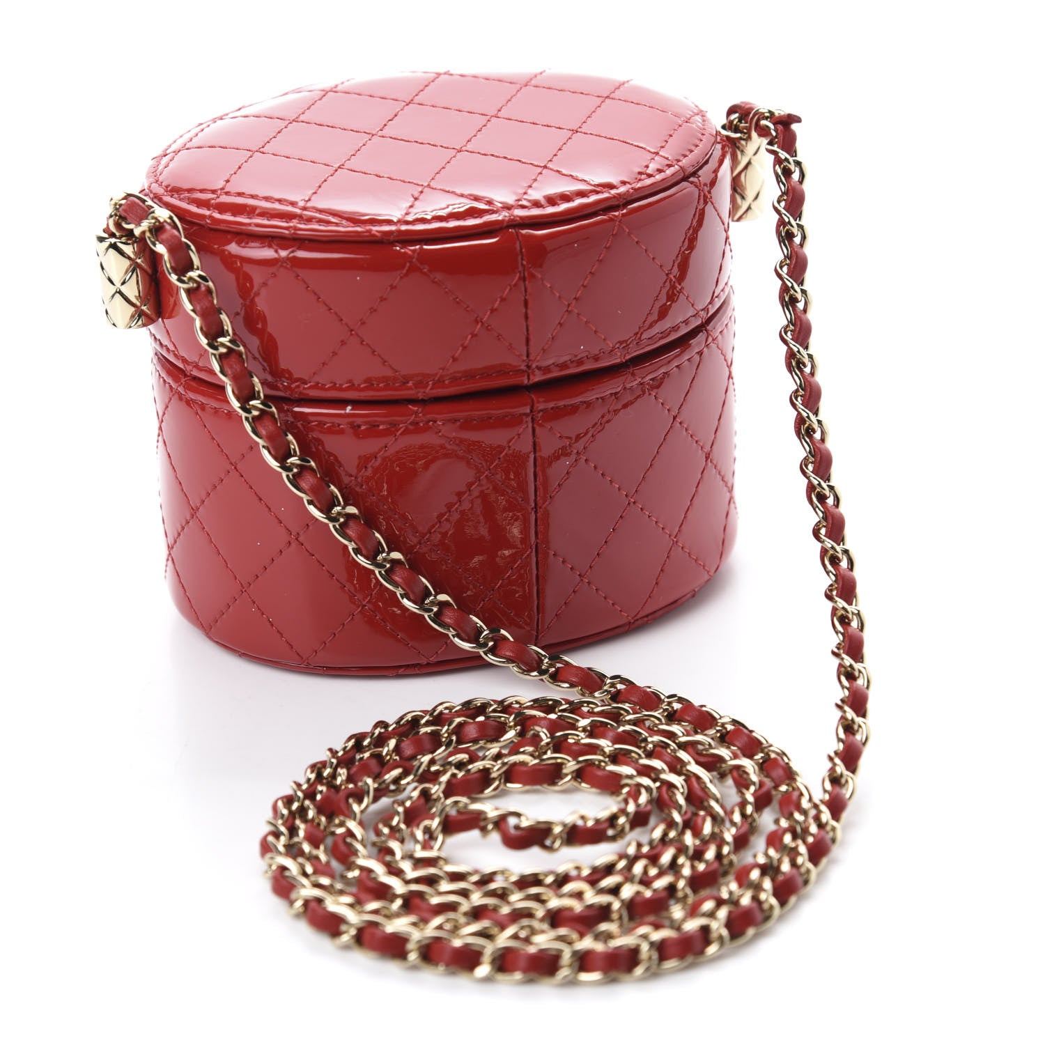 Chanel Patent Quilted Small Round Vanity With Chain Red 3 of 12