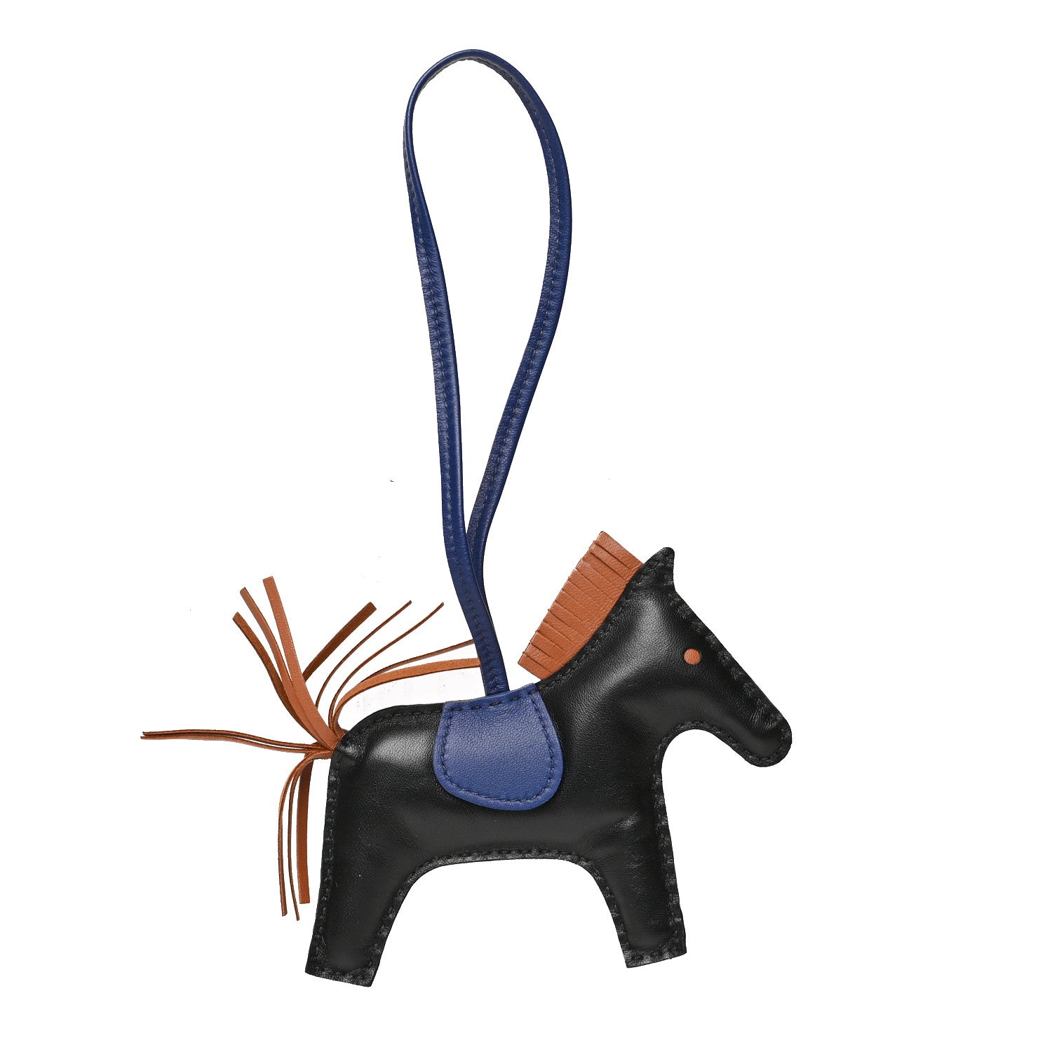 Hermes Milo Lambskin Grigri Rodeo Horse Bag Charm PM Black Bleu Saphir Gold 1 of 3