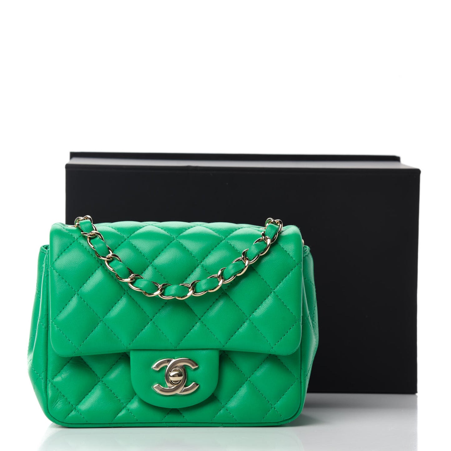 Lambskin Quilted Mini Square Flap Green