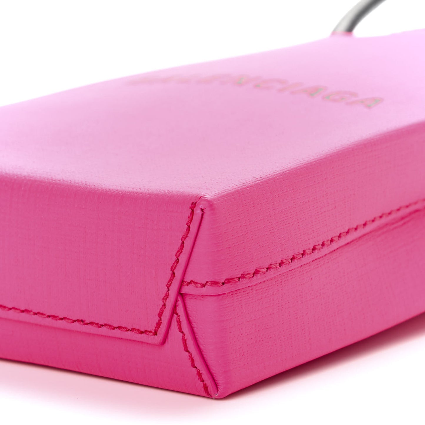 Squared Calfskin Logo Shopping Phone Holder Bag Acid Fuchsia
