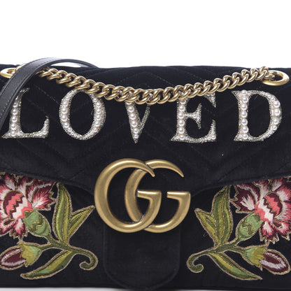 Gucci Velvet Matelasse Loved Embroidered Medium GG Marmont Shoulder Bag Black 10 of 10