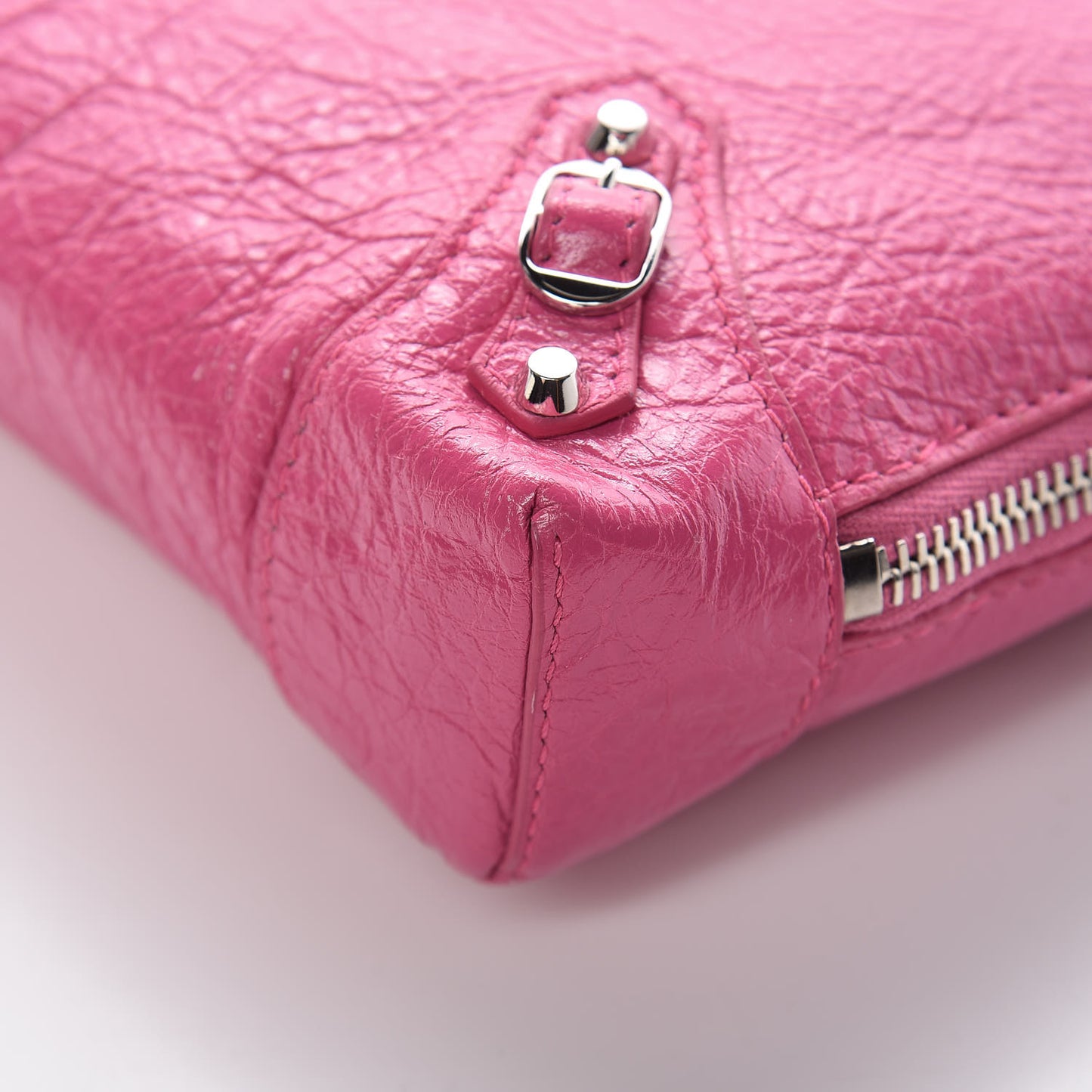 Agneau Arena Classic Silver Hardware Pouch With A Chain Crossbody Rose Flamingo