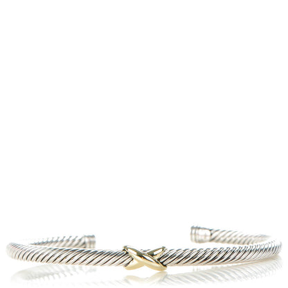 David Yurman Sterling Silver 18K Yellow Gold 4mm X Station Cable Bracelet 1 of 6