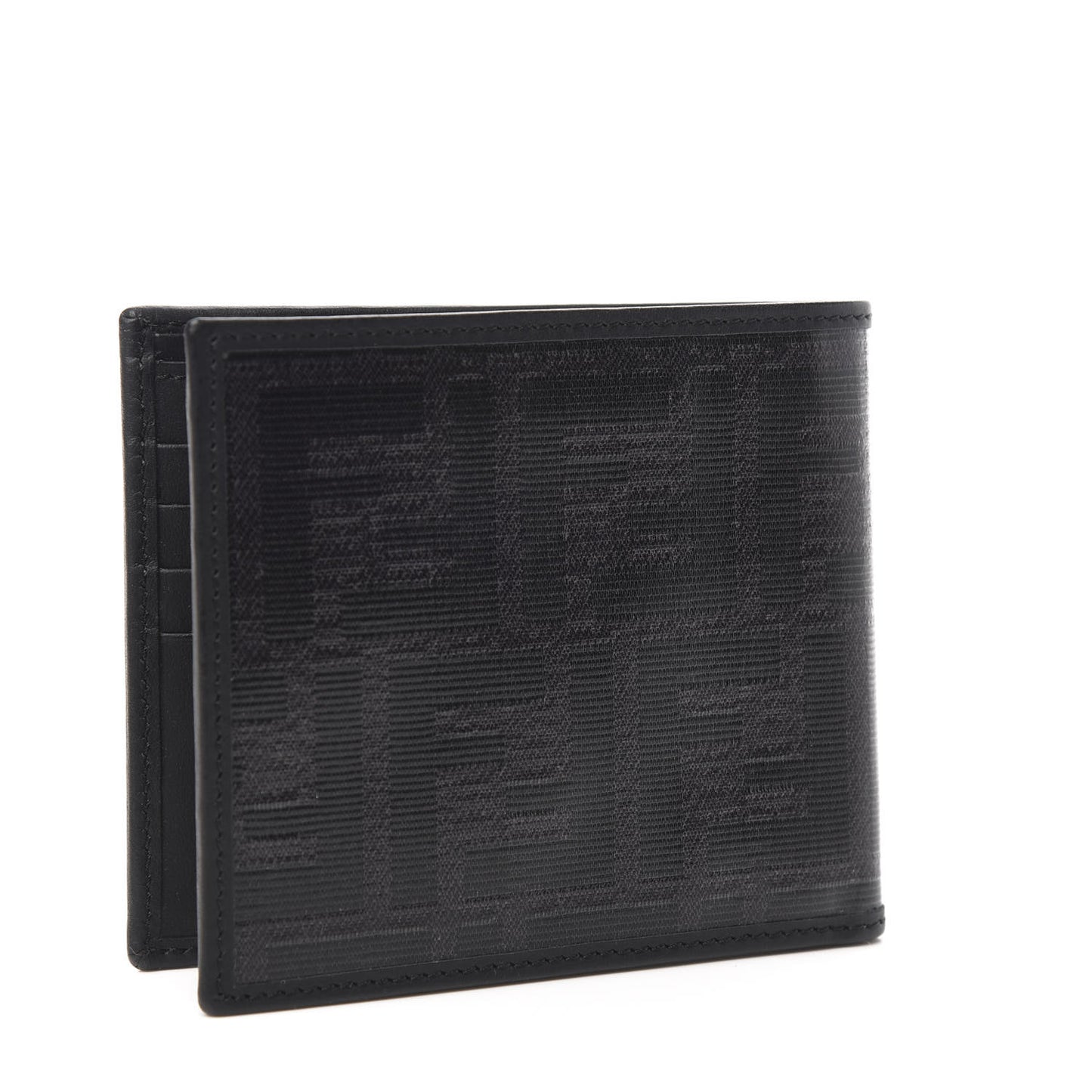 Glazed Fabric Vitello Century FF 1974 Stamp Patch Mens Bi-Fold Wallet Black