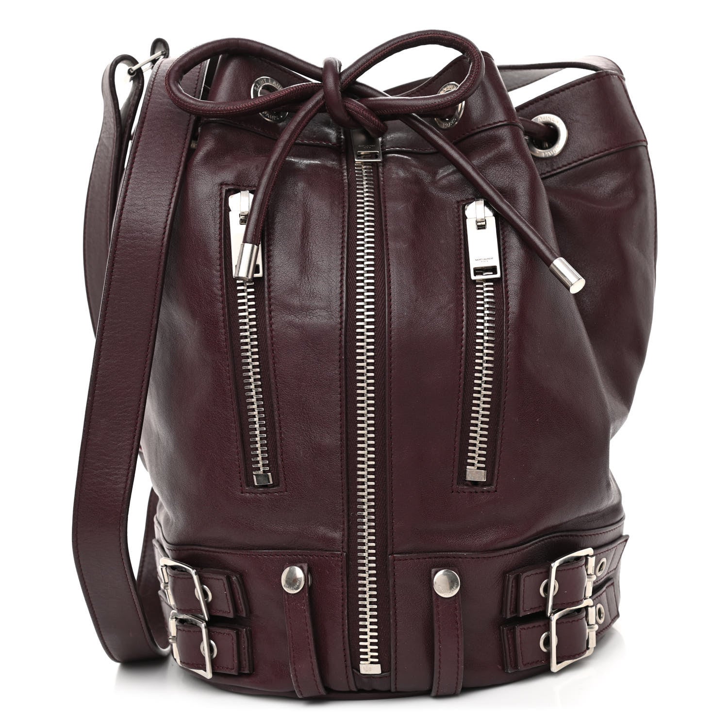 Saint Laurent Calfskin Medium Rider Bucket Bag Bordeaux 1 of 7