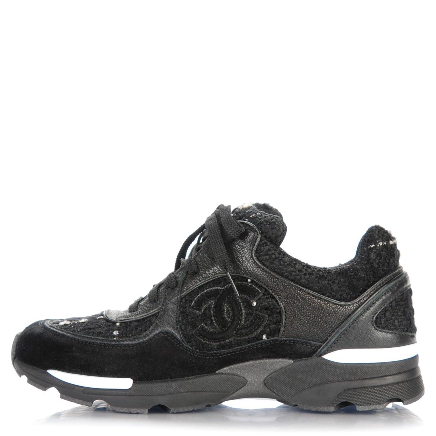 Suede Tweed Goatskin CC Sneakers 35 Black