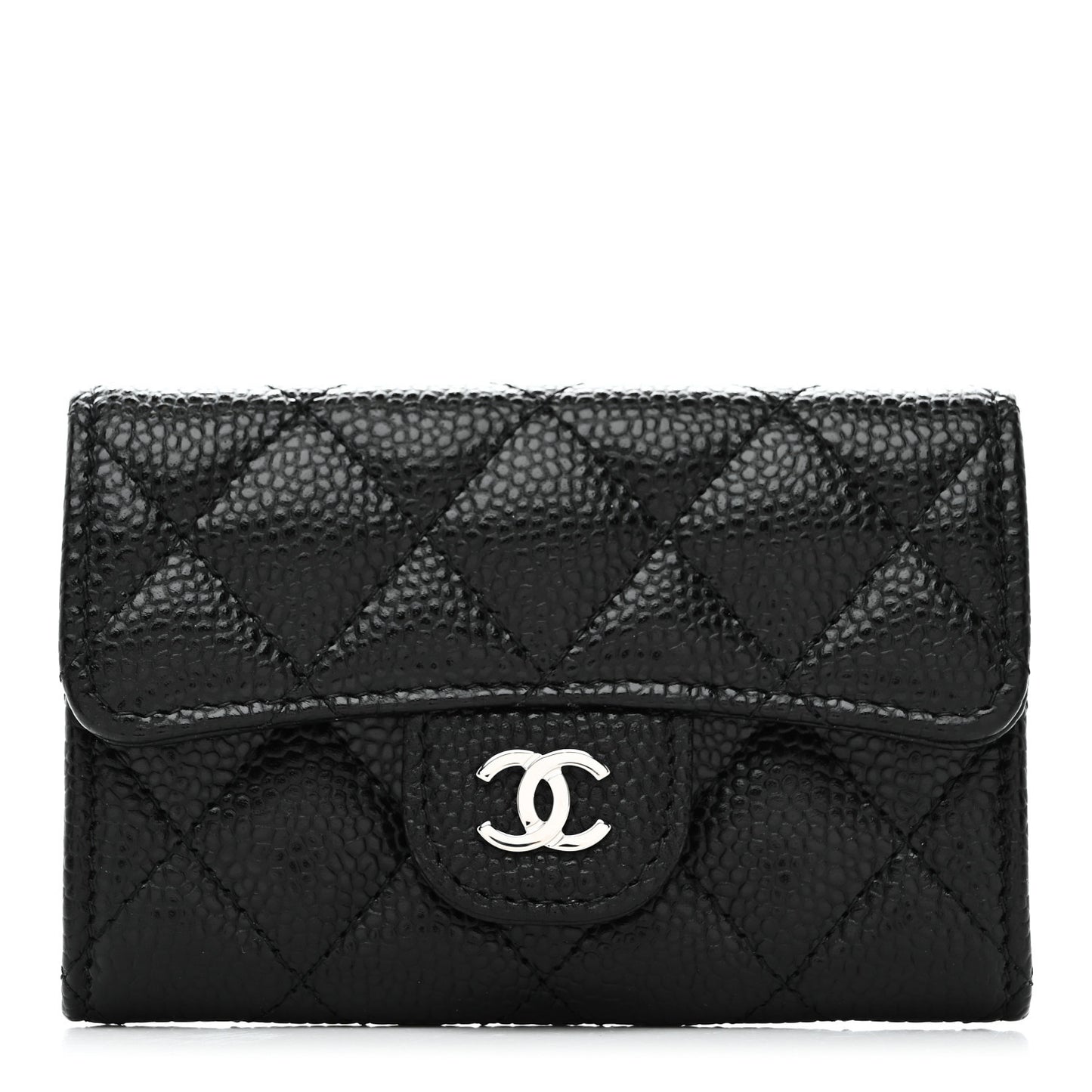Caviar Quilted Flap Card Holder Black