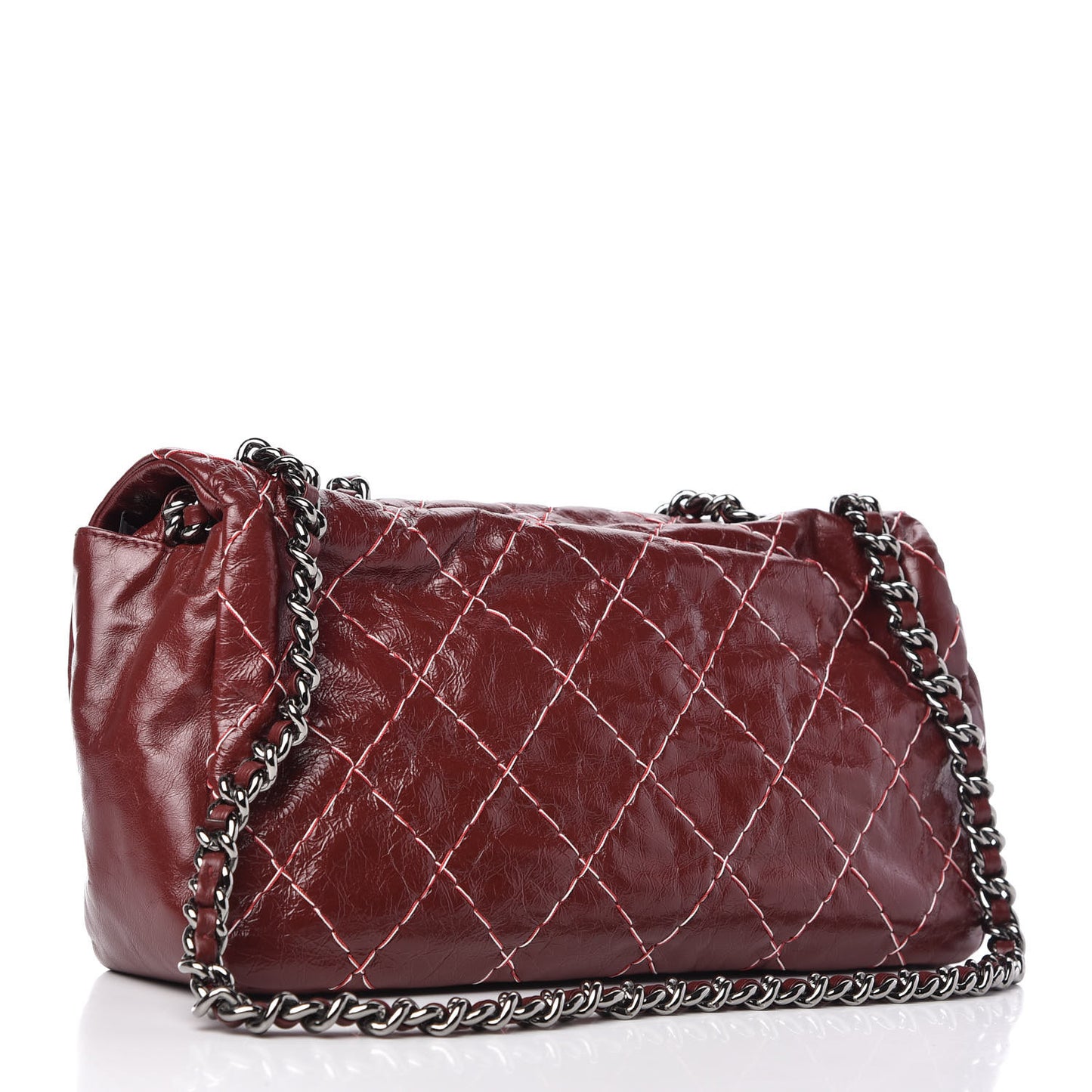 Glazed Goatskin Double Stitch Flap Red