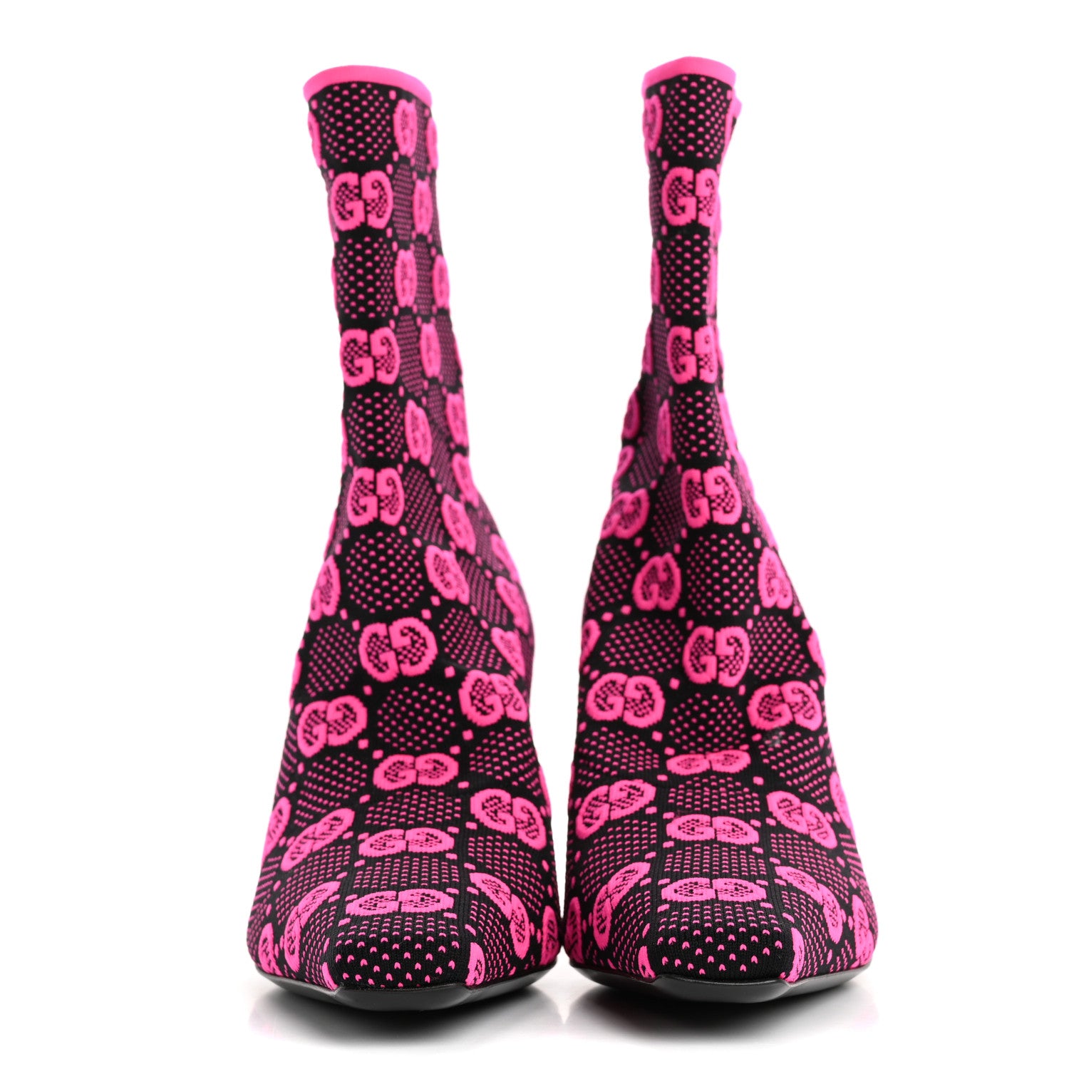 Gucci Technical Jersey Knit GG Monogram Square G 75mm Ankle Boots 37 Black Neon Fucsia 3 of 9