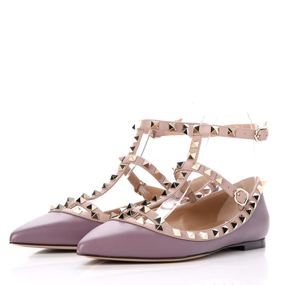 Valentino Garavani Nappa Rockstud Cage Ballerina Flats 38.5 Dark Mauve Poudre 3 of 8