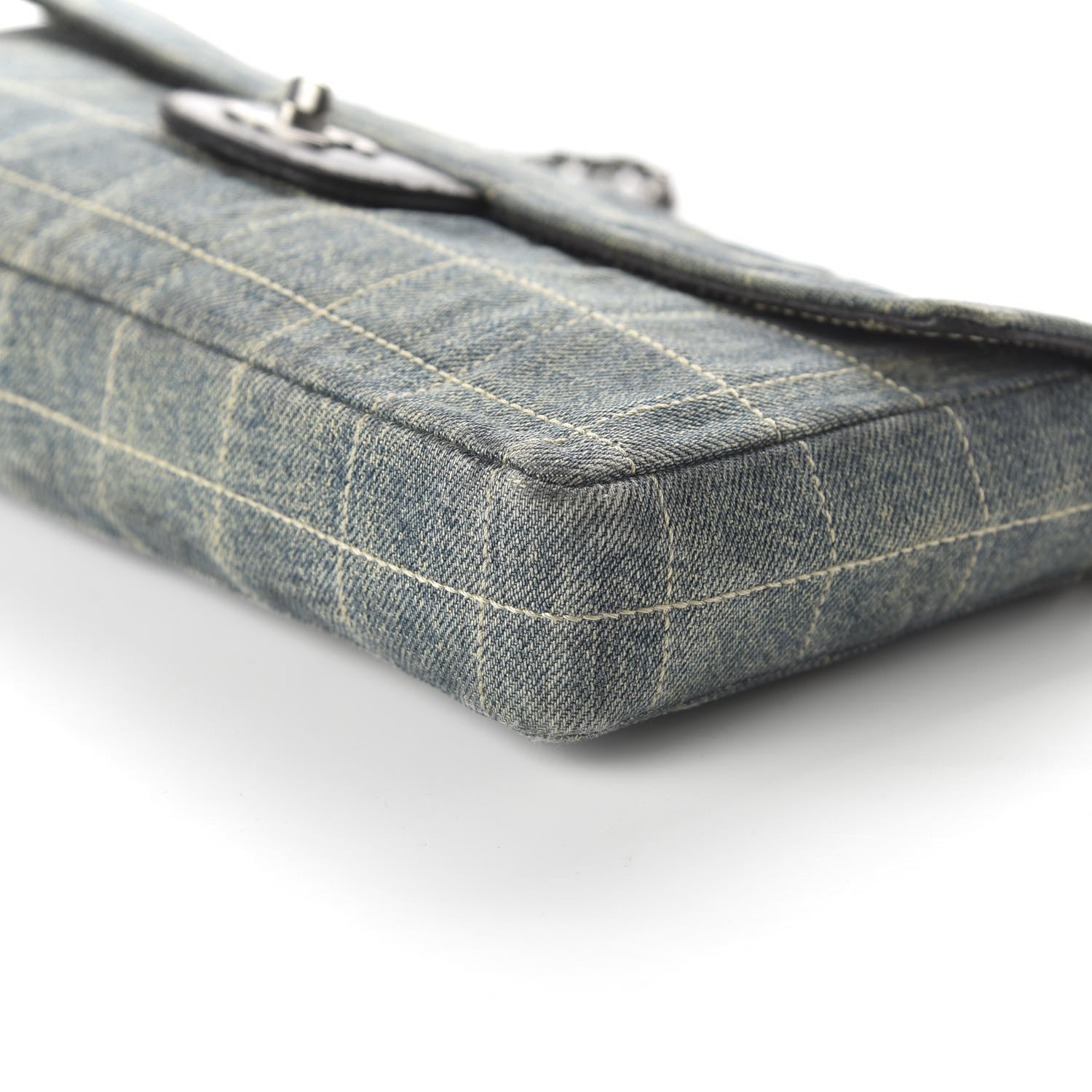 Chanel Denim Chocolate Bar Quilted East West Flap 7 of 10