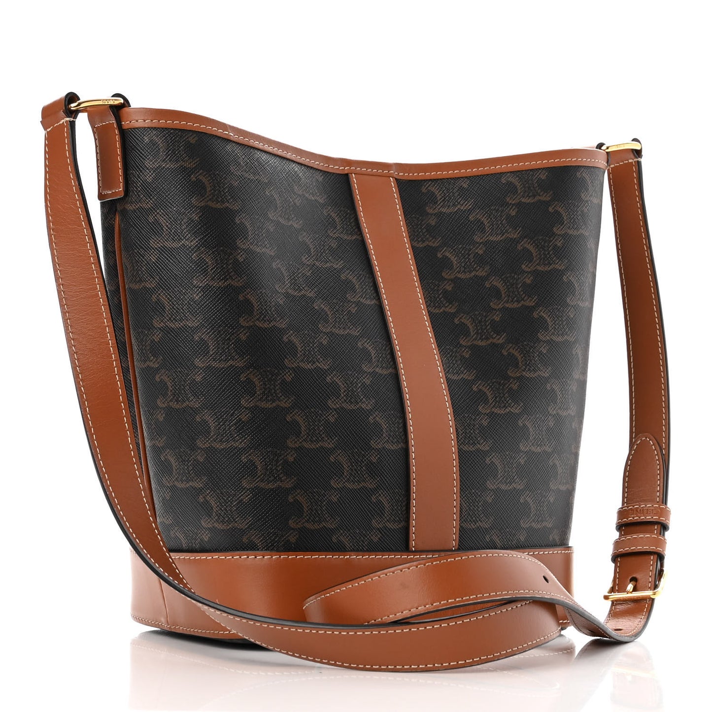 Triomphe Canvas Calfskin Small Bucket Bag Tan