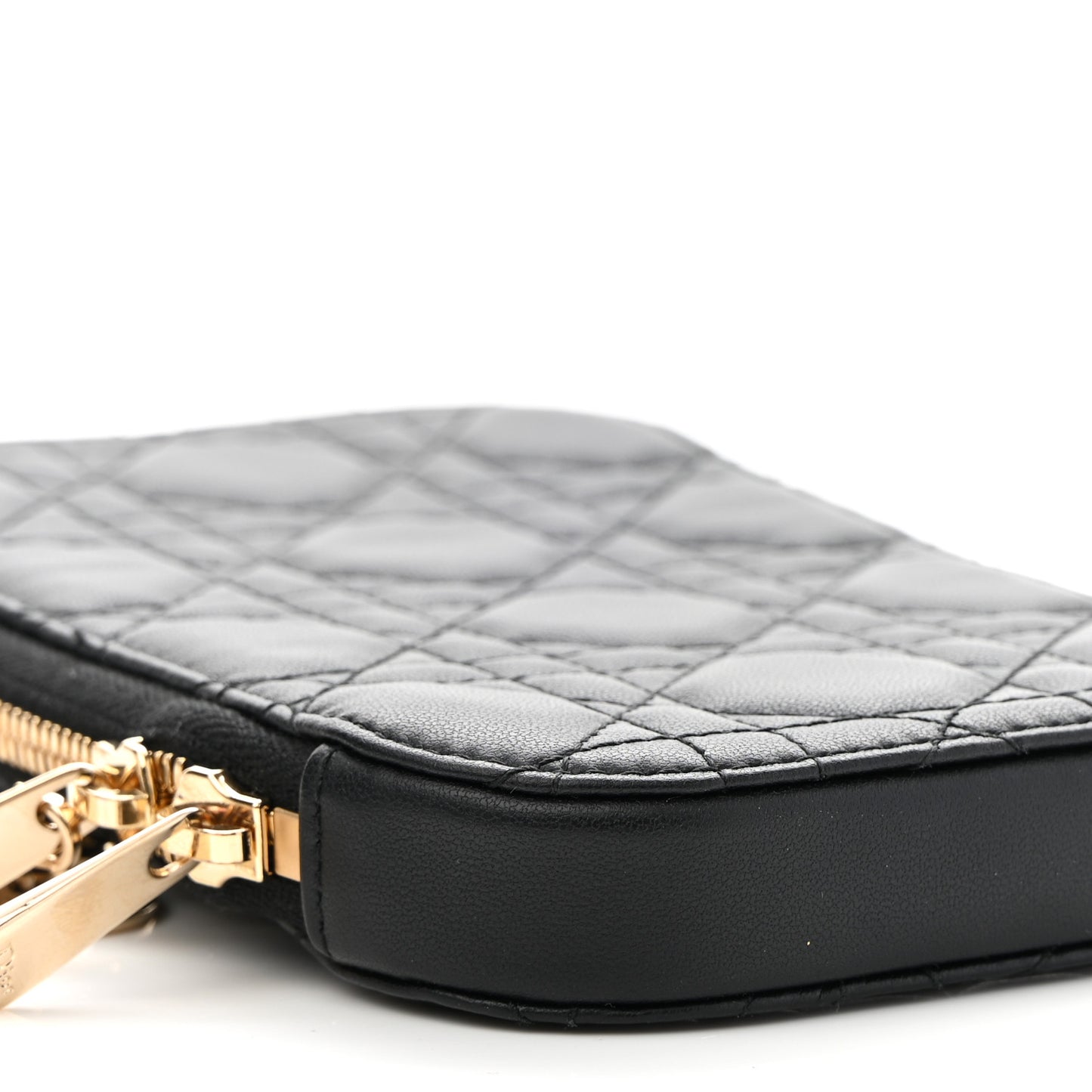 Lambskin Cannage Lady Dior Phone Holder Black