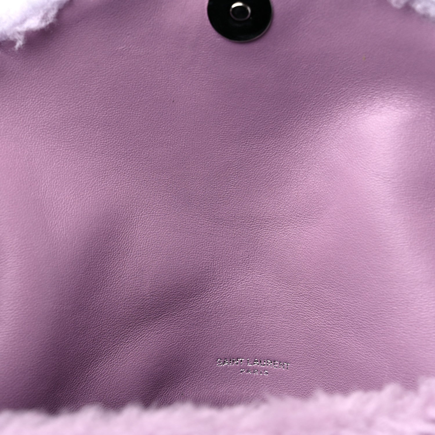 Saint Laurent Merino Shearling Lambskin Quilted Small Loulou Puffer Monogram Chain Satchel Lila 11 of 11