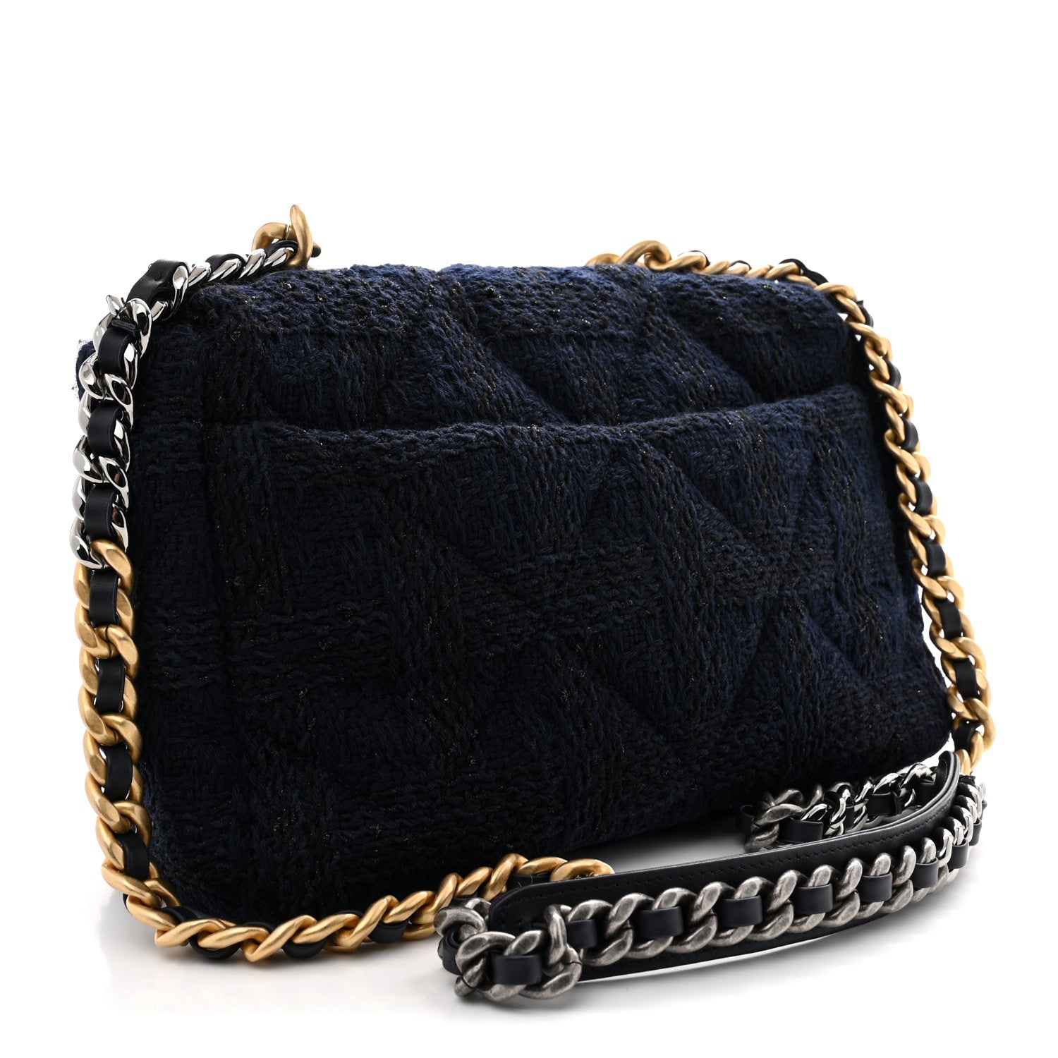 Chanel Tweed Quilted Large Chanel 19 Flap Navy Blue 1887065