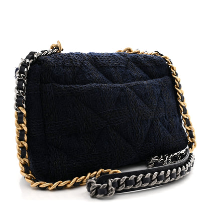 Chanel Tweed Quilted Large Chanel 19 Flap Navy Blue 3 of 10