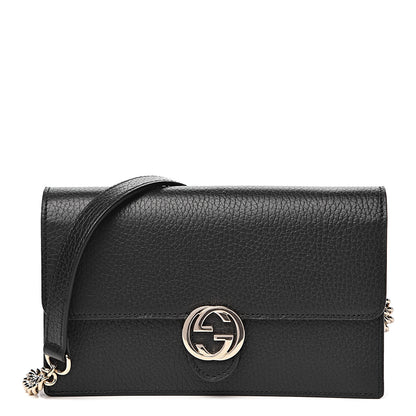 Gucci Dollar Calfskin Interlocking G Chain Wallet Black 1 of 11