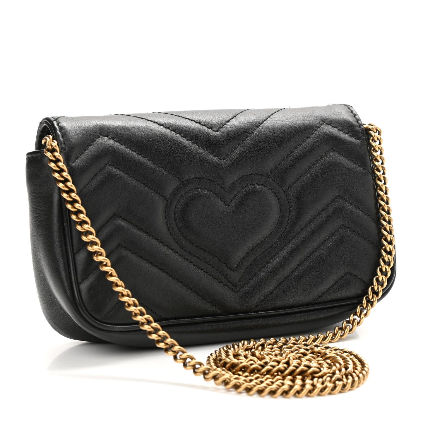 Calfskin Matelasse Super Mini GG Marmont Shoulder Bag Black