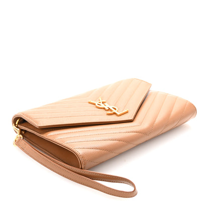 Saint Laurent Grain De Poudre Matelasse Chevron Monogram Cassandre Flap Pouch Natural Dark 4 of 8
