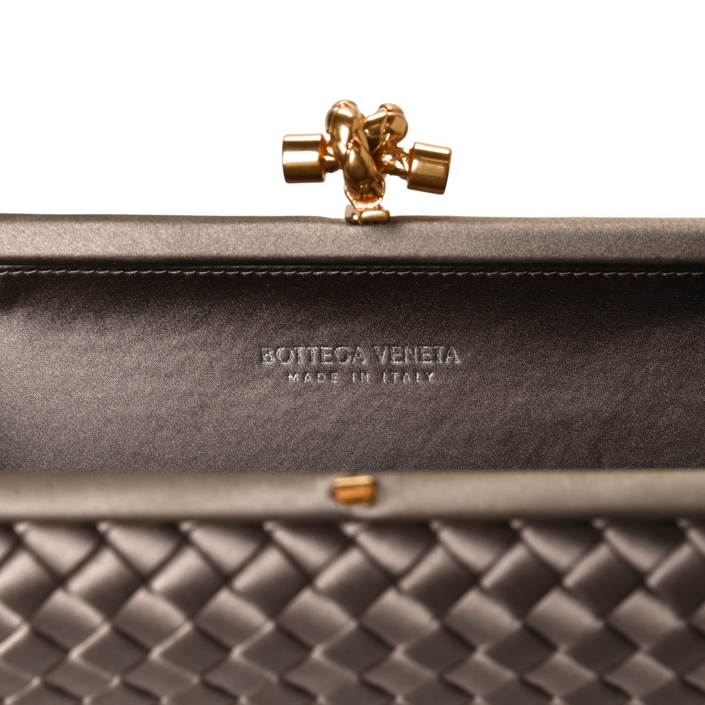 Satin Intreccio Impero Stretch Knot Clutch Limestone