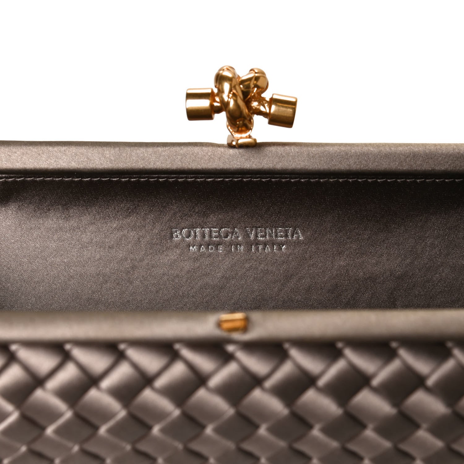 Bottega Veneta Satin Intreccio Impero Stretch Knot Clutch Limestone 5 of 7