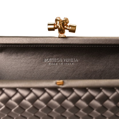 Bottega Veneta Satin Intreccio Impero Stretch Knot Clutch Limestone 5 of 7