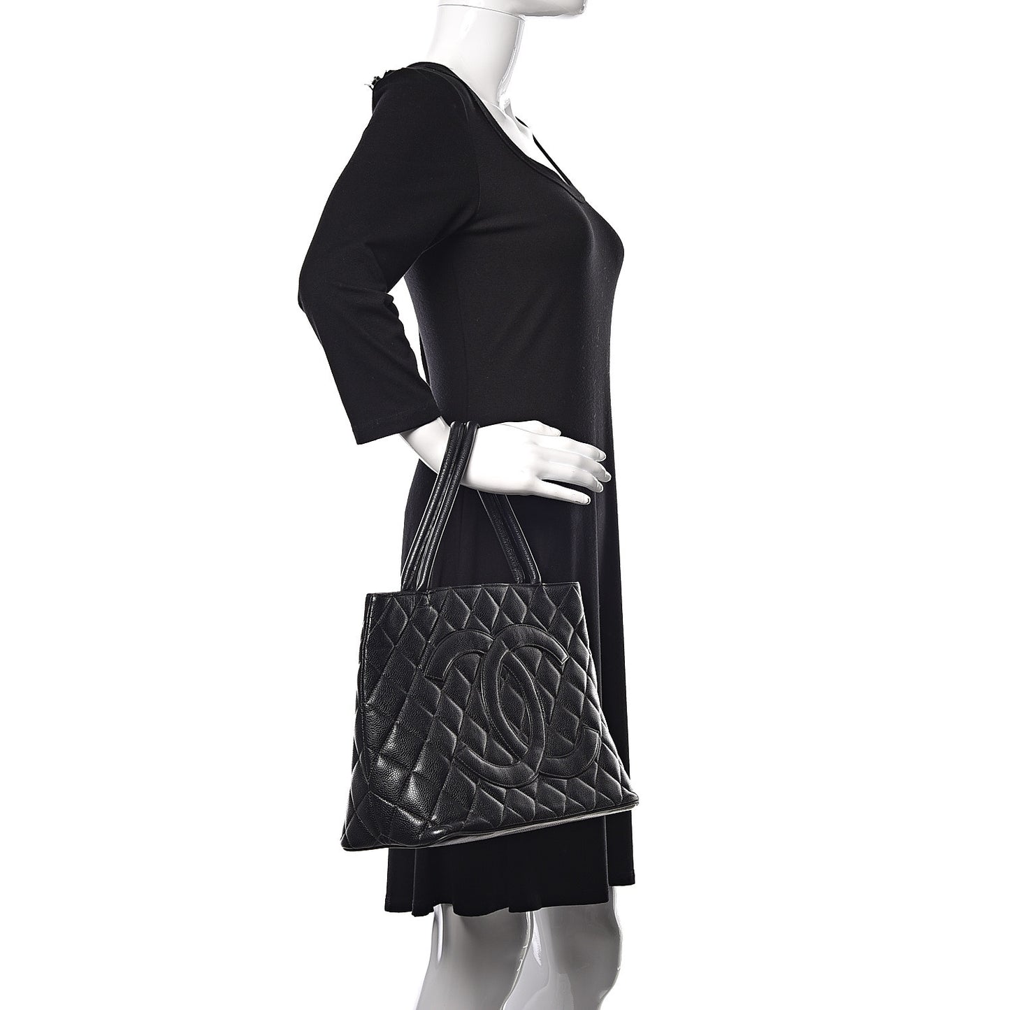 Caviar Quilted Medallion Tote Black