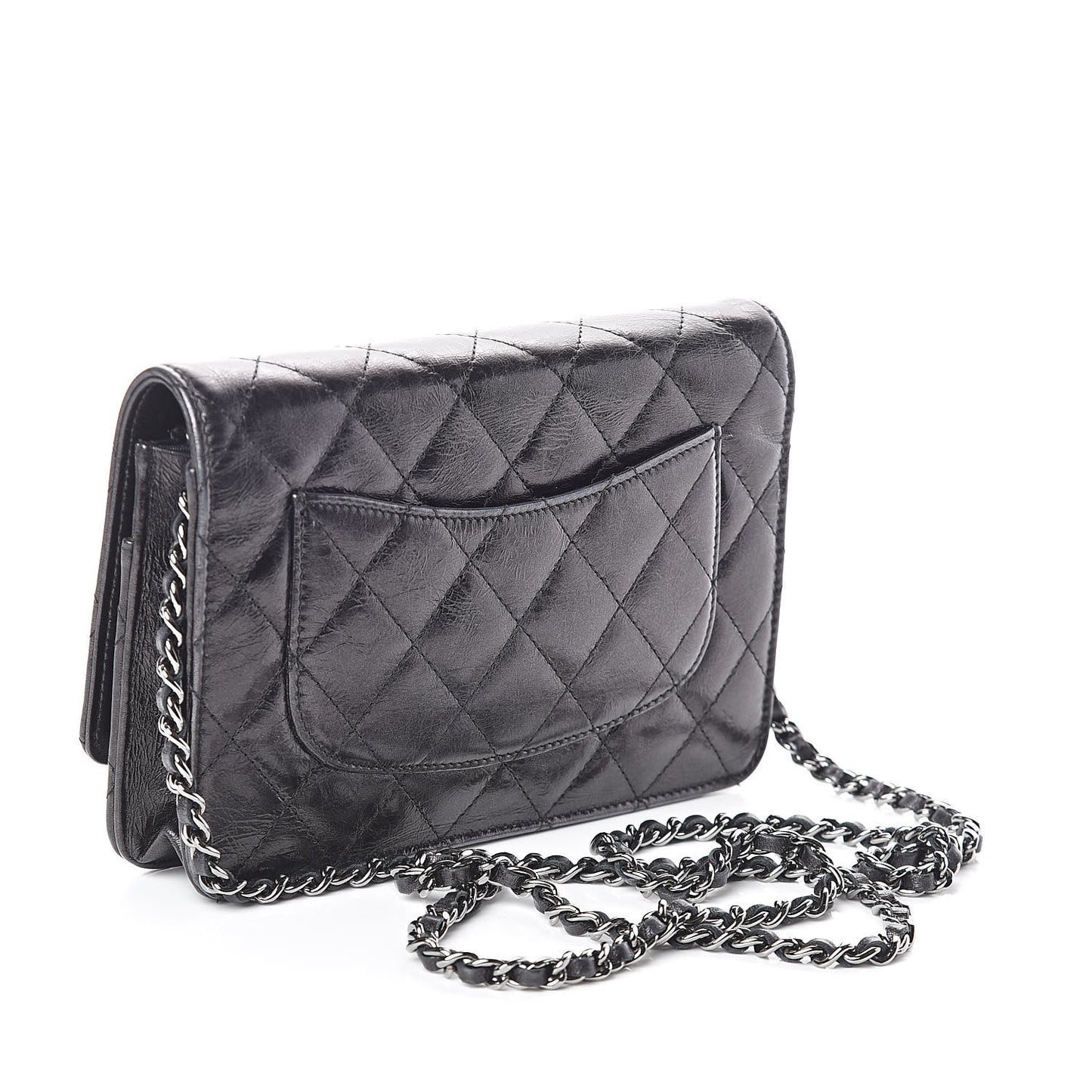 Glazed Aged Calfskin Reissue Wallet On Chain WOC Black
