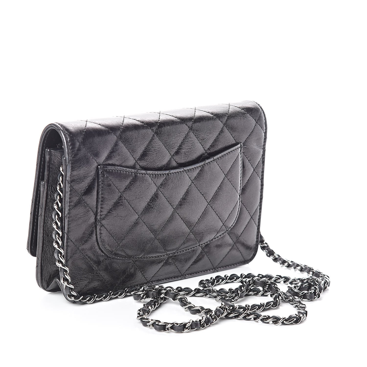 Chanel Glazed Aged Calfskin Reissue Wallet On Chain WOC Black 3 of 11