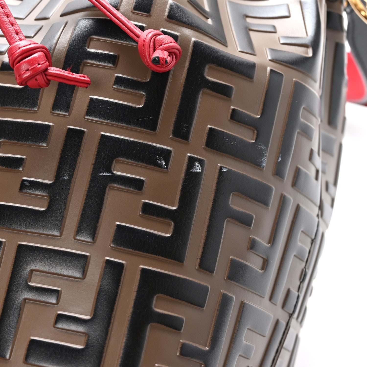 Fendi Vitello Grace F is Fendi Bi-Color FF 1974 Embossed Grande Mon Tresor Bucket Bag Maya Black Fragola 11 of 13