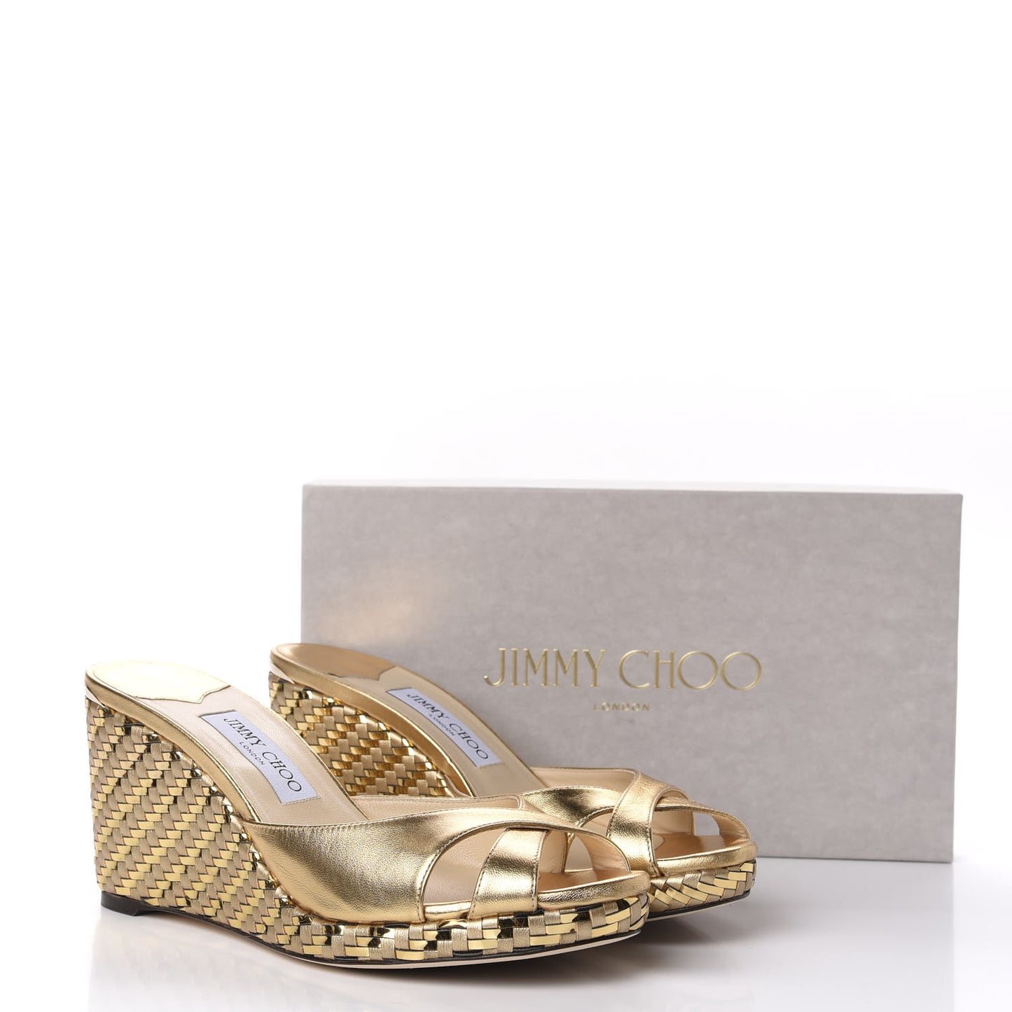 Metallic Nappa Woven Almer 80 Wedge Sandals 41 Gold