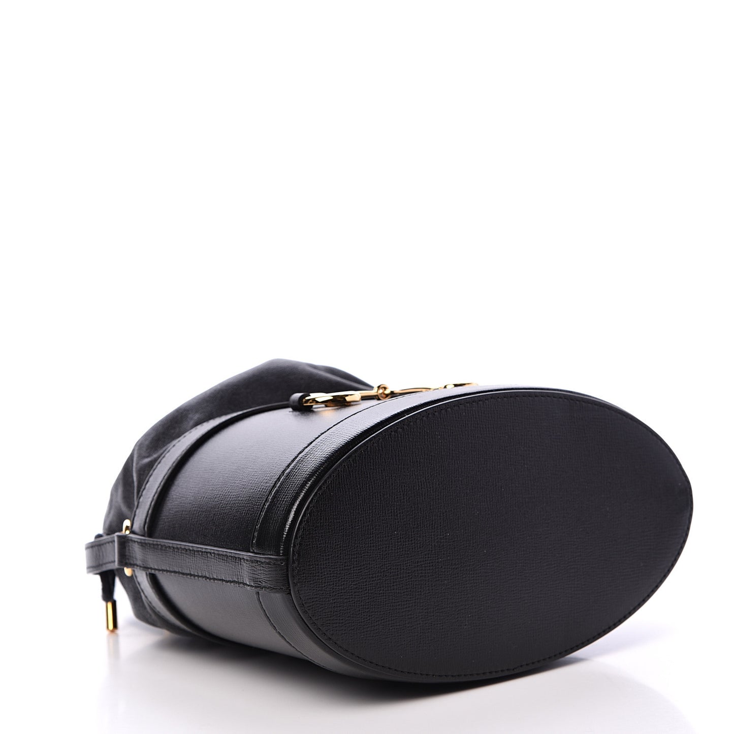 Azalea Sakai Calfskin Horsebit 1955 Drawstring Bucket Bag Black