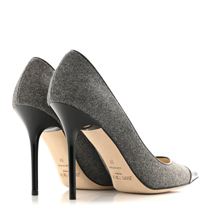 Jimmy Choo Flannel Patent Archer 100 Pumps 37 Grey Black 5 of 10