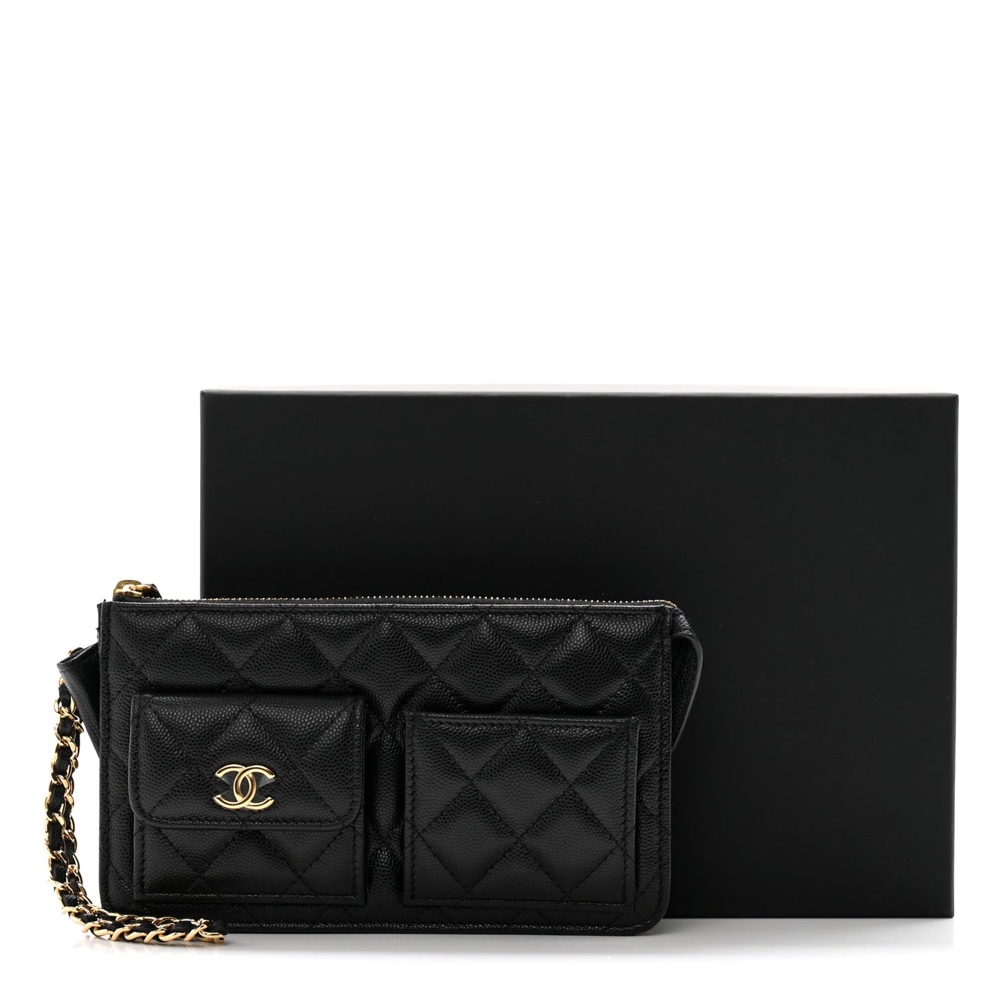 Caviar Quilted Polly Pocket Pouch Black