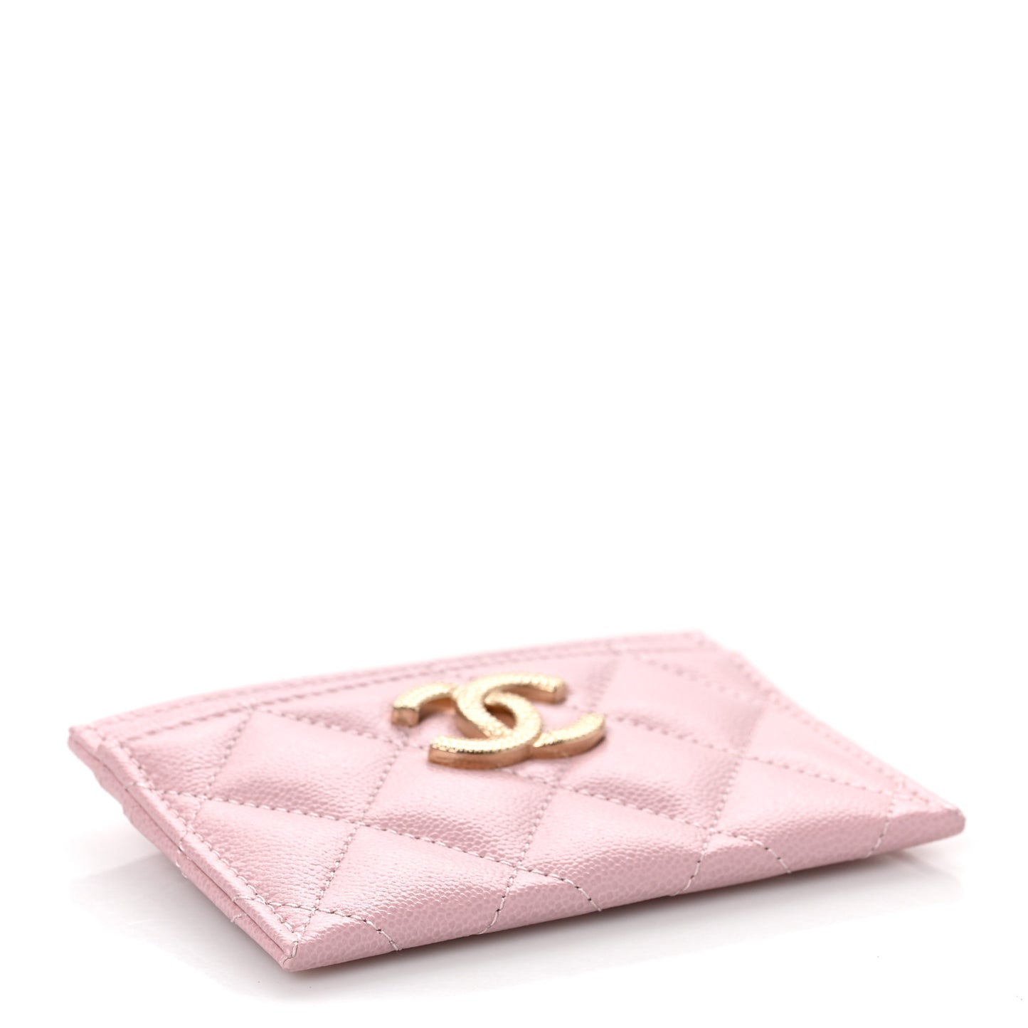 Caviar Quilted Studded CC Card Holder Light Pink