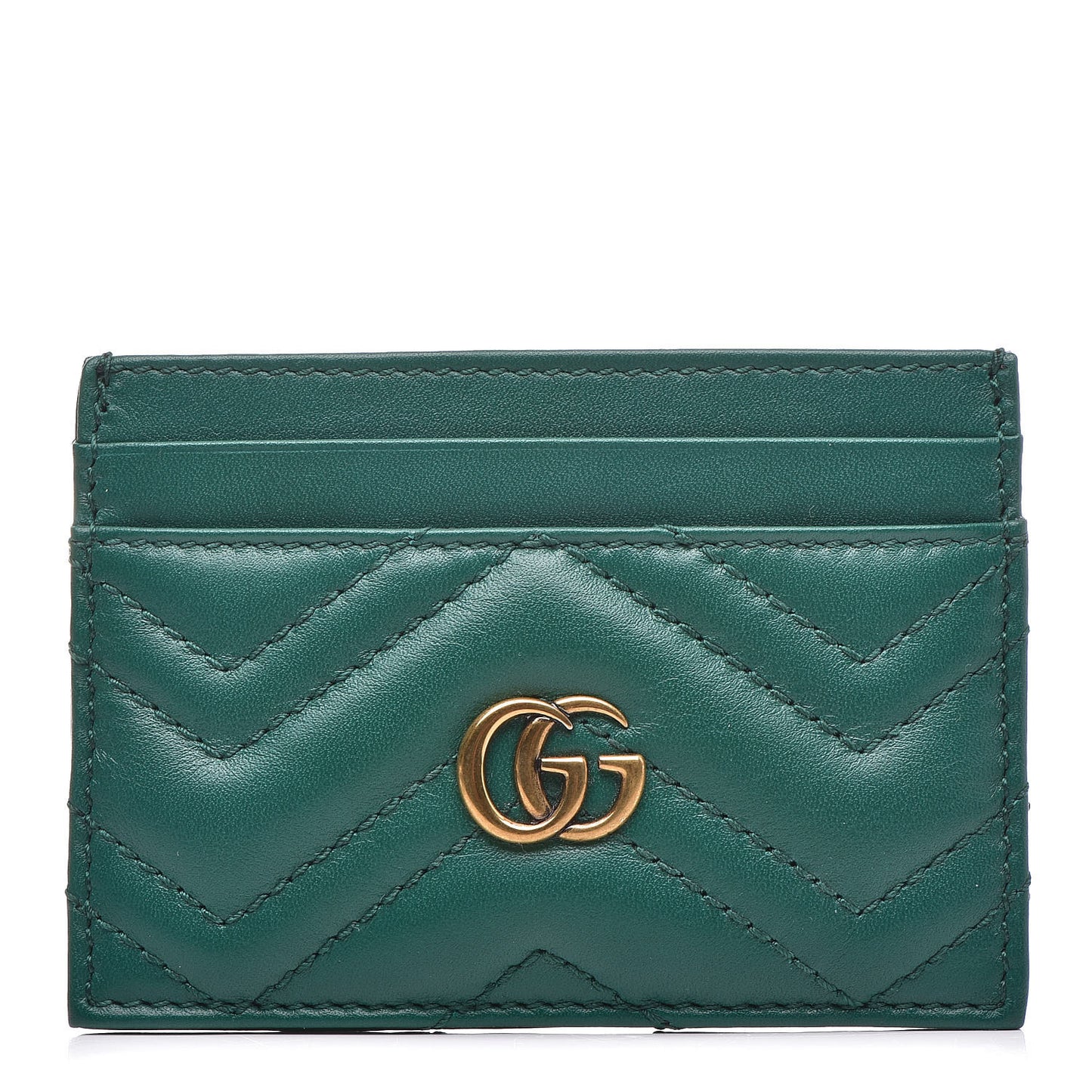 Calfskin Matelasse GG Marmont Card Holder Emerald Green