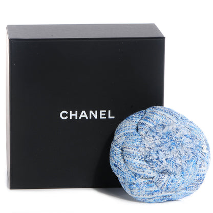 Chanel Fantasy Tweed Camellia Pin Brooch Sky Blue White 6 of 6