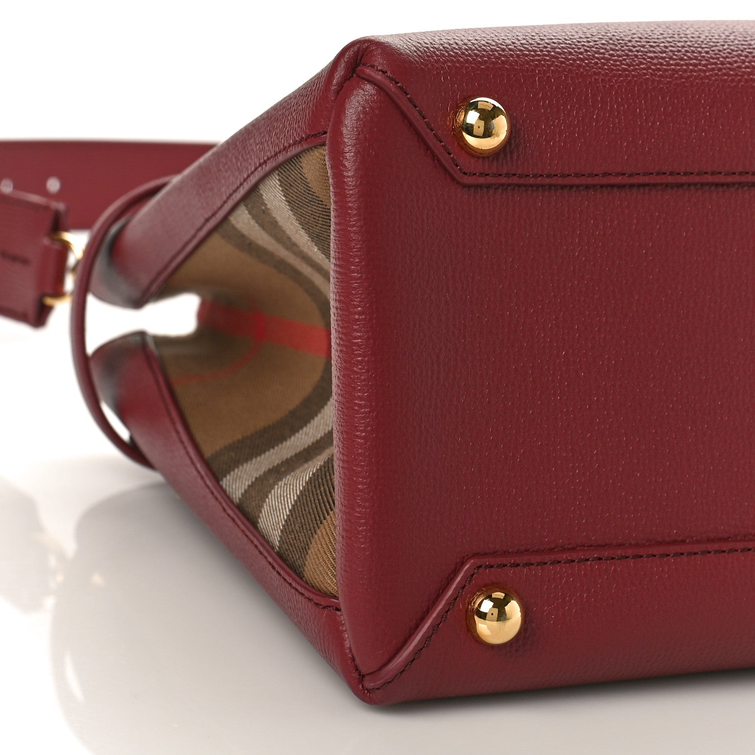 Burberry Grainy Calfskin House Check Medium Banner Tote Mahogany Red 8 of 9