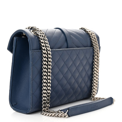 Saint Laurent Grain De Poudre Textured Mixed Matelasse Triquilt Medium Monogram Satchel Deep Marine 3 of 12