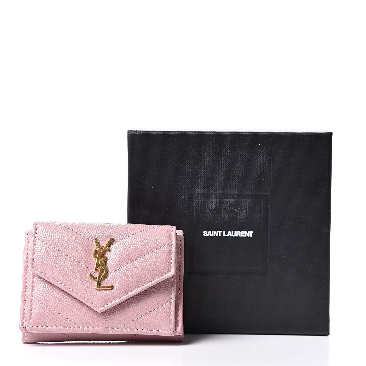 Saint Laurent Grain De Poudre Matelasse Chevron Monogram Tiny Wallet Tender Pink 10 of 10
