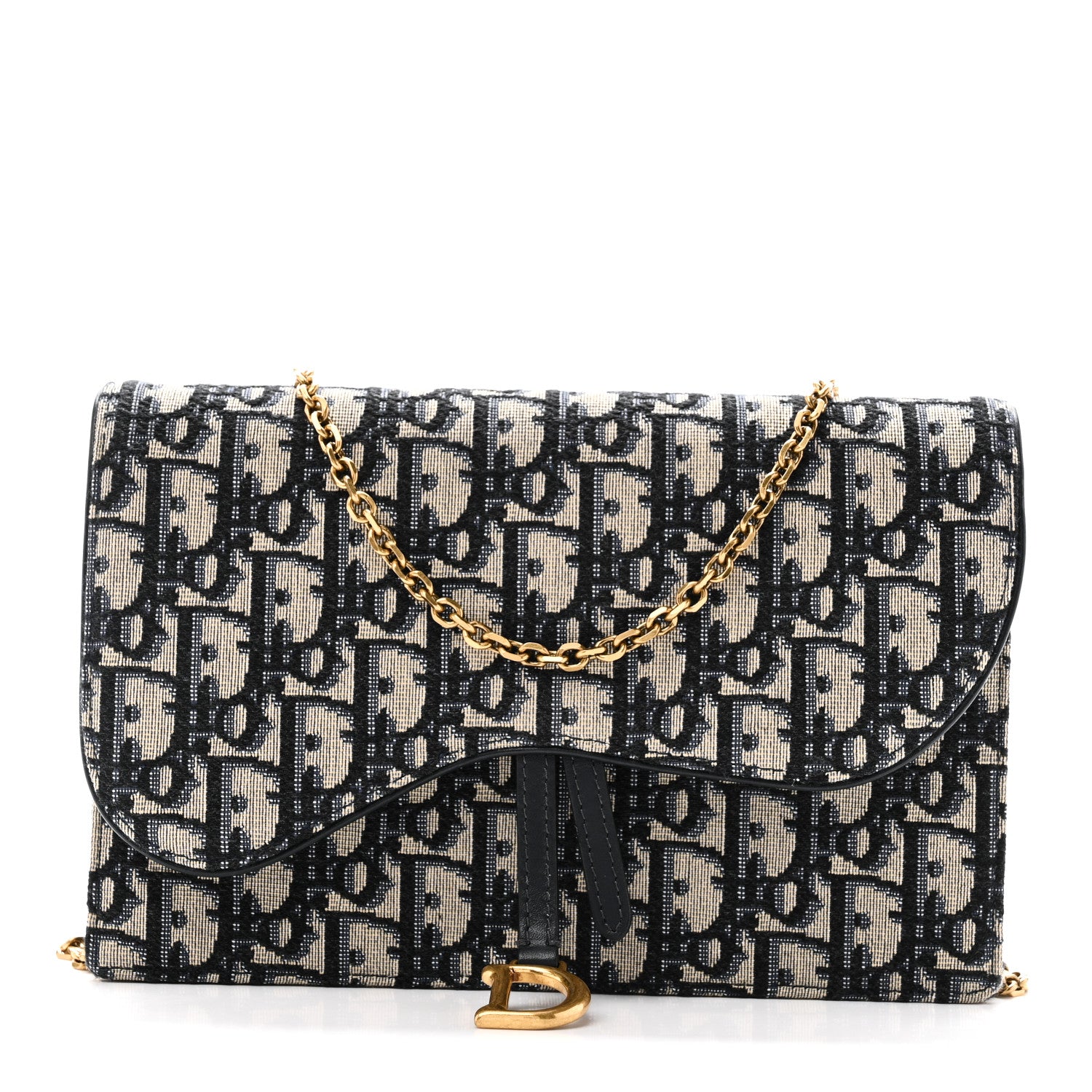 Christian Dior Oblique Saddle Chain Pouch Blue 1 of 9