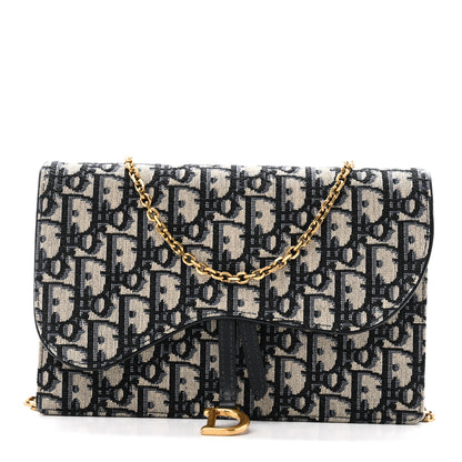 Christian Dior Oblique Saddle Chain Pouch Blue 1 of 9