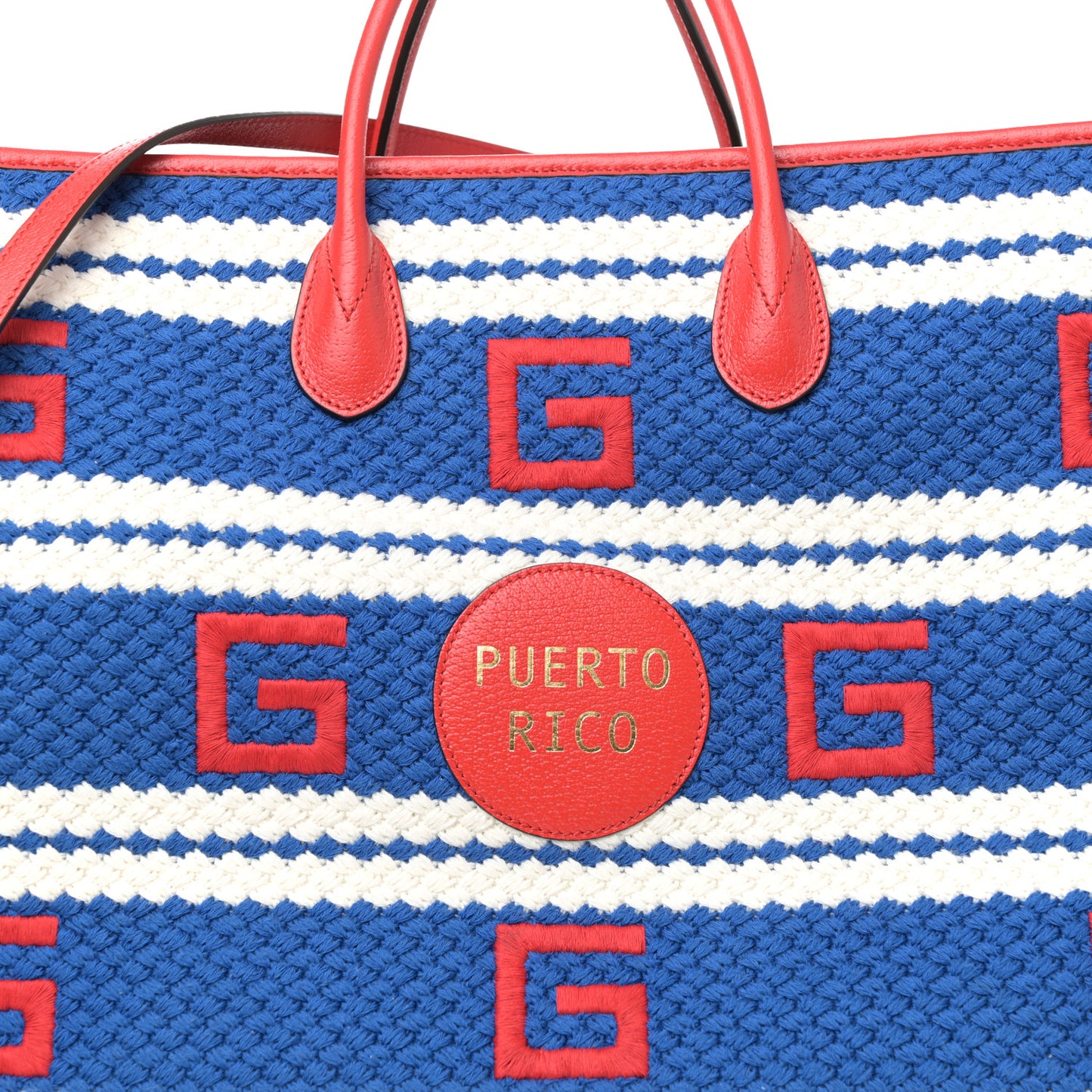 Fabric Embroidered Puerto Rico Striped Tote Bag Red White Blue