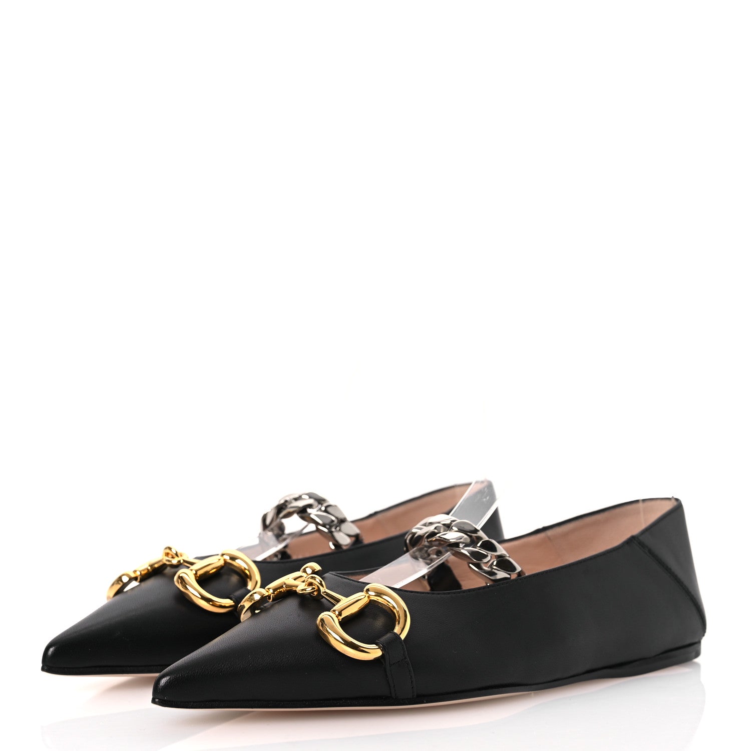 Gucci Nappa Lumiere Deva Horsebit Chain Embellished Flats 35 Black 4 of 11