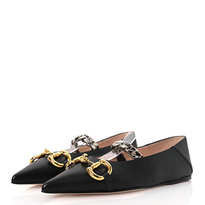 Gucci Nappa Lumiere Deva Horsebit Chain Embellished Flats 35 Black 4 of 11