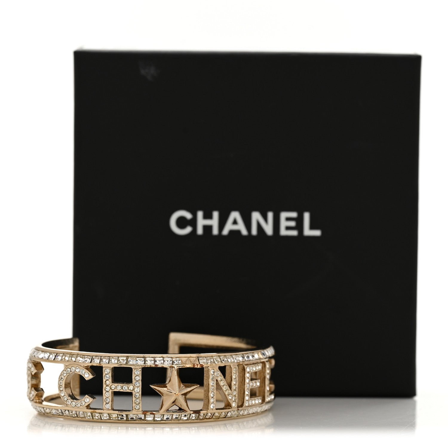Chanel Crystal Baguette Logo Cuff Bracelet Gold 6 of 6