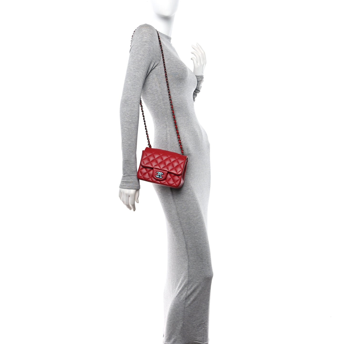 Lambskin Quilted Mini Square Flap Red